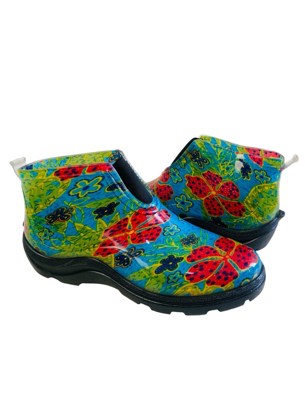 Sloggers Rain And Garden Ankle Boots In Blue Floral Print Size 8